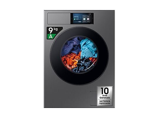 SAMSUNG WF90F09C4SU3 Lavatrice 9 Kg 1400 Giri Classe A AI Home 7” Touch Dark Silver
