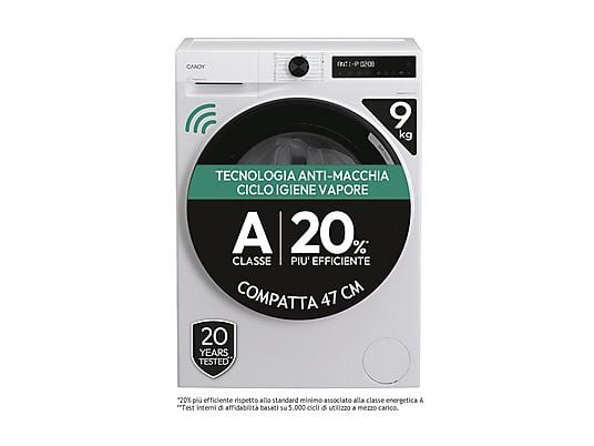 Candy BR 49SBL8-S Lavatrice Slim 9 Kg Classe A 1400 Giri Wi-Fi con Vapore