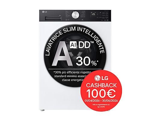 LG F2NX50S9TKC 9 Kg Classe A 1200 Giri Wi-Fi con Vapore AI Wash Slim 47,5 cm
