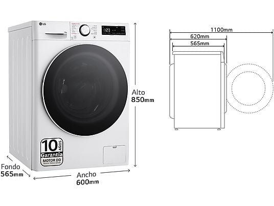 LG F4WR6010A0W 10 Kg Classe A 1400 Giri Wi-Fi con Vapore AI Wash e TurboWash