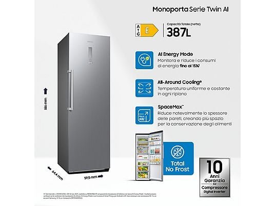 Samsung Frigorifero Monoporta  RR39C7BC5S9/EF - 387 L, No Frost, Wi-Fi, Metal Inox, Classe E