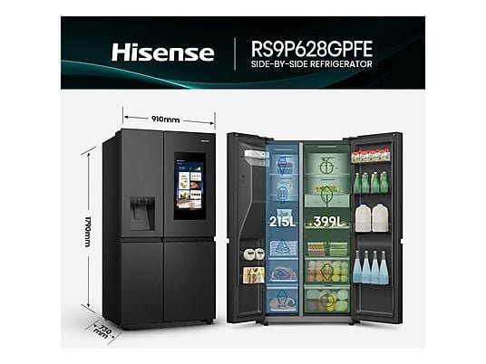 Hisense Frigorifero Americano RS9P628GPFE - 614 L, No Frost, Nero, Classe E