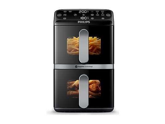 Philips Friggitrice ad Aria Verticale Serie 4000 NA461/00 - Doppio Cestello con Finestra 10 L, 2750W, PFAS Free, Nero