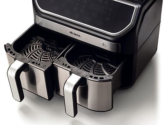 Ariete Friggitrice ad Aria Airy Fryer Dual Metal 4625/00 - 2 Cestelli 3.6 kg, Touch, 2100W, Nero/Silver