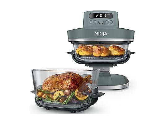 Ninja Friggitrice ad Aria Crispi Pro XL 7-in-1 AS101EUGY - Contenitore in Vetro 5.7 L, 2050W, Grigio