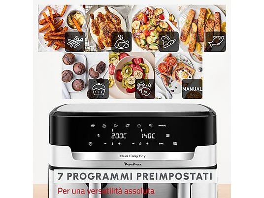 MOULINEX Dual Easy Fry XXL EZ942D Friggitrice ad Aria 11L 2700W Doppia Zona Acciaio Inox