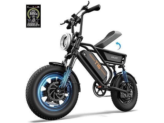 UrLife T16 Citybike Elettrica Pieghevole Ruote 16'' 120km Autonomia Nero