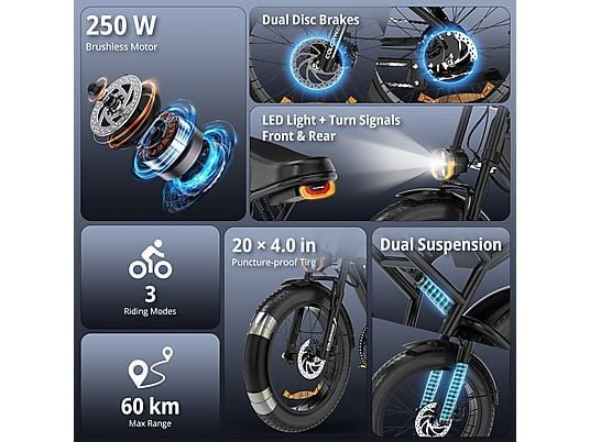 Colorway BK29G All Terrain Bike Elettrica 250W 36V Ruote 20'' Biammortizzata Carbonio