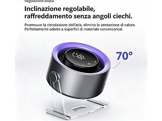 Sunora Mini Ventilatore da Tavolo Portatile Inclinabile con Pannello Touch Display LED Grigio