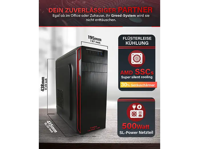 Greed Desktop AMD Ultra V2 PC Fisso Ryzen 7 5700G RAM 16GB 1TB SSD 1TB HDD Masterizzatore DVD Windows 11