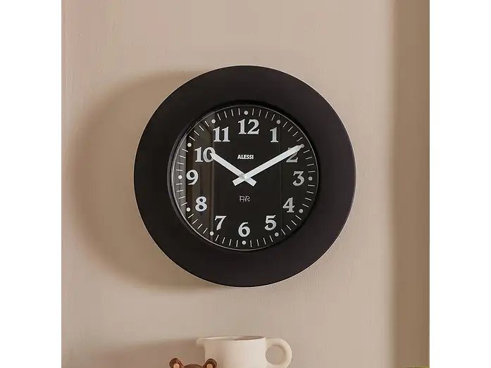 Alessi Momento Orologio da Parete di Design 40x40 cm in Metallo Nero con Display LCD